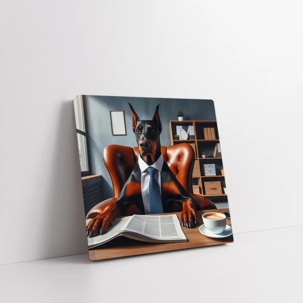 Doberman Pinscher Boss Office Suit Portrait – Wall Art