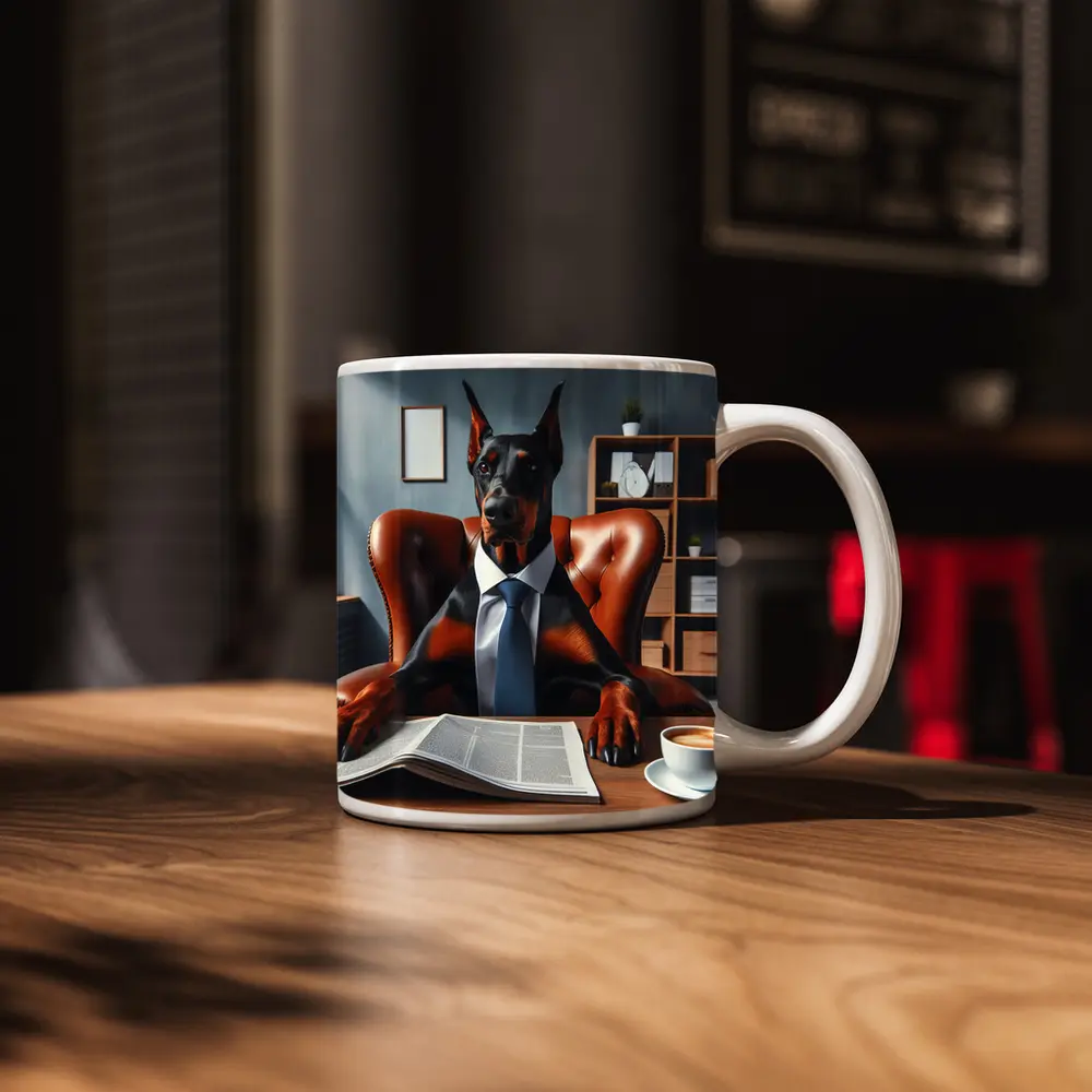 Doberman Pinscher Boss Office Suit Portrait – Mugs