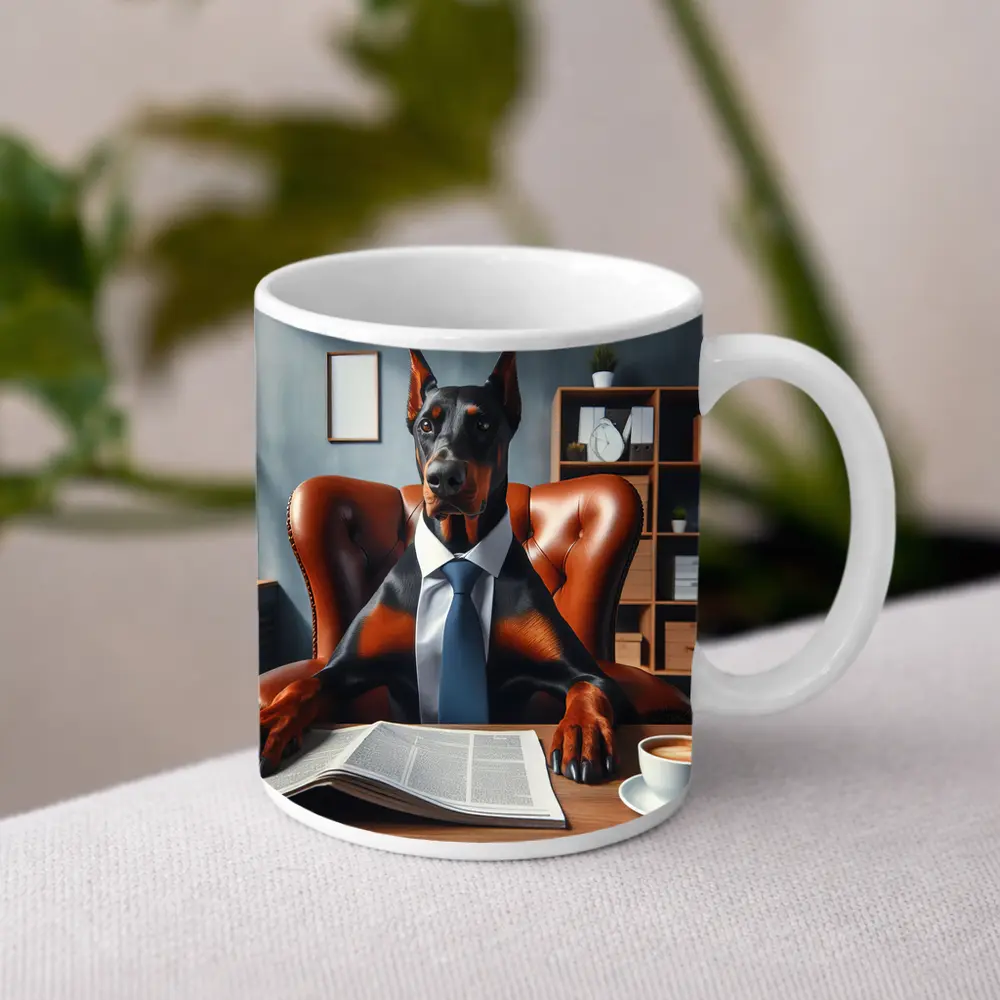 Doberman Pinscher Boss Office Suit Portrait – Mugs