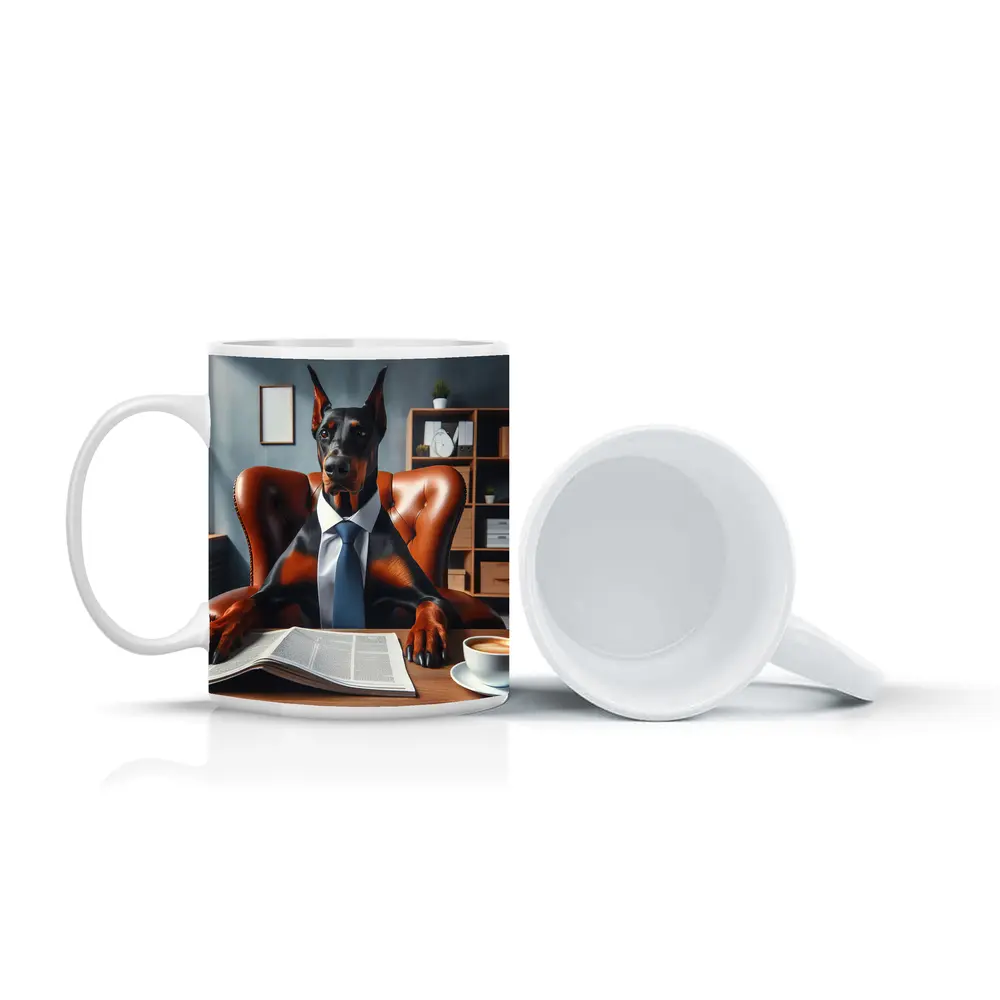 Doberman Pinscher Boss Office Suit Portrait – Mugs