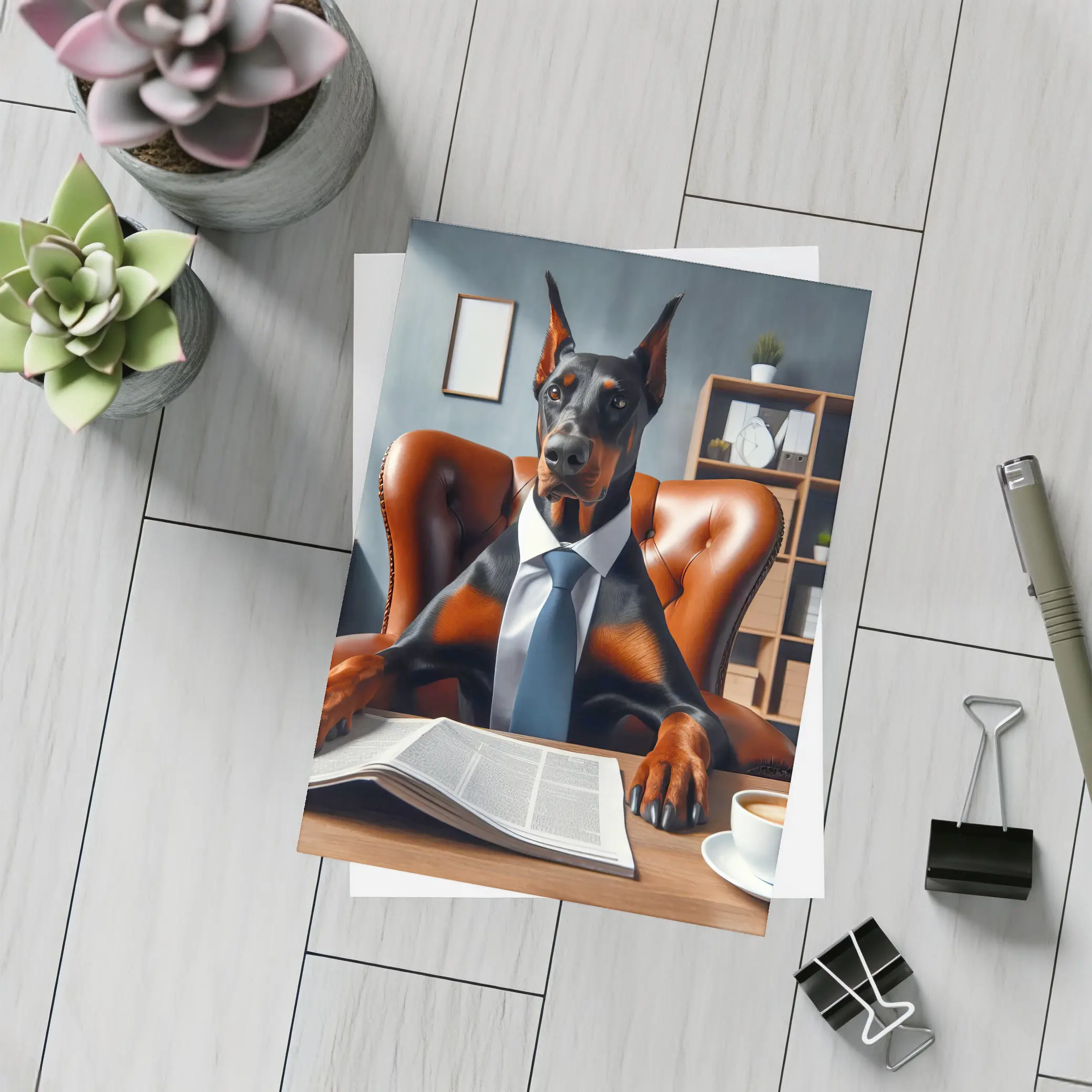 Doberman Pinscher Boss Office Suit Portrait – Postcards