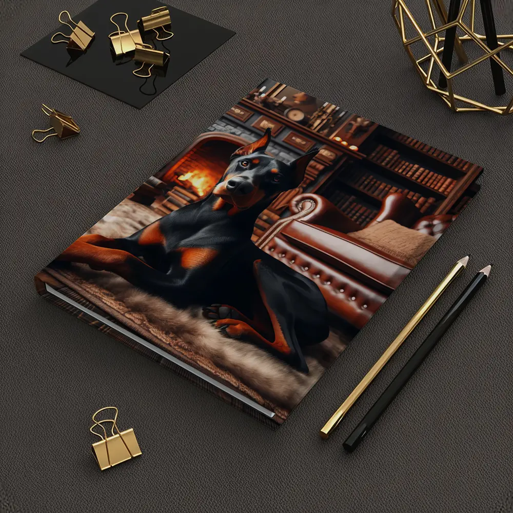 Doberman Pinscher Resting by Cozy Fireplace Library – Notebooks