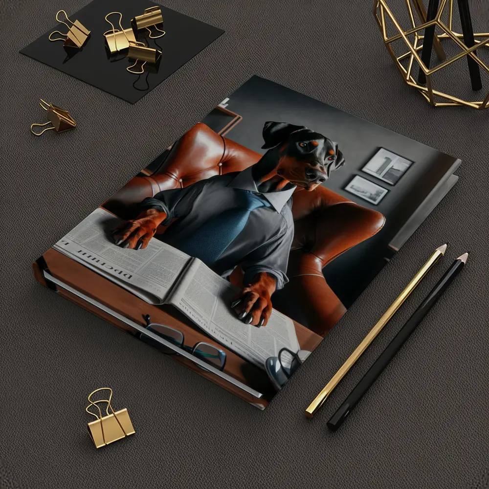 Doberman Pinscher Boss Reading Newspaper Office – Notebooks