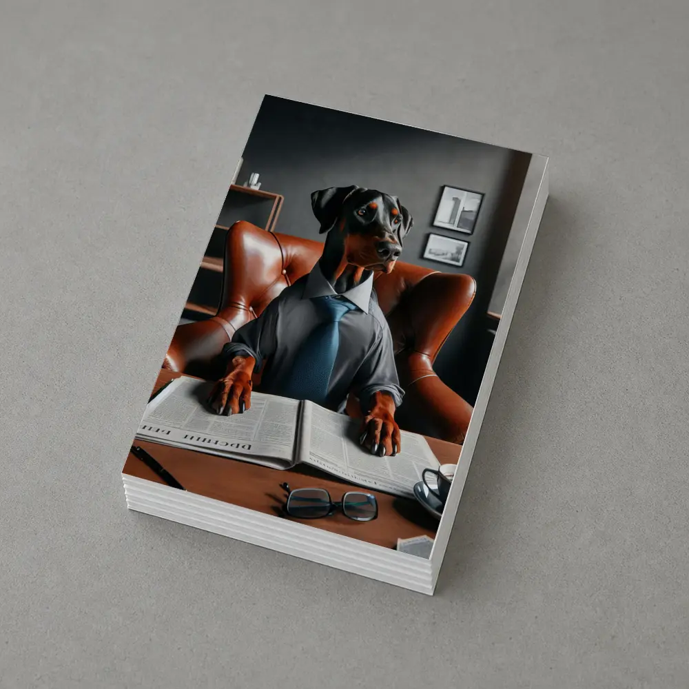 Doberman Pinscher Boss Reading Newspaper Office – Postcards