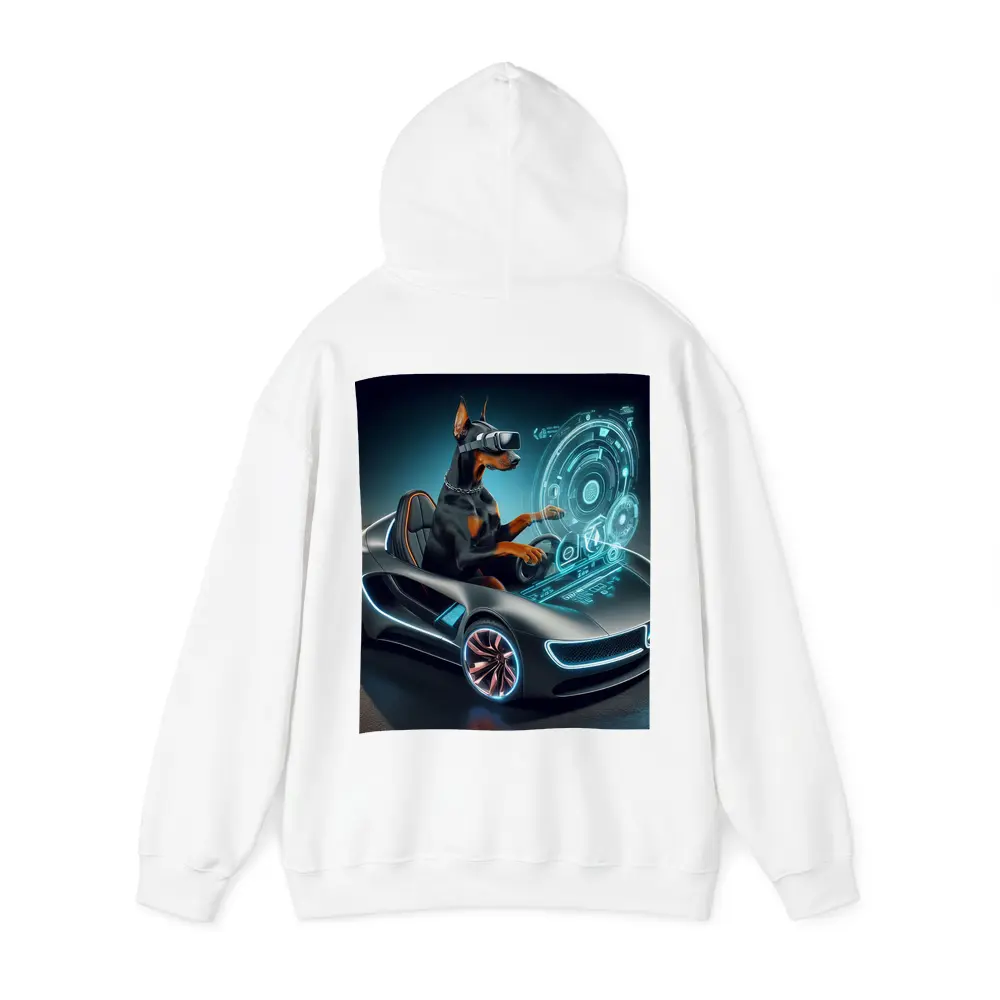 Doberman Pinscher Driving Futuristic Sports Car – Hoodies