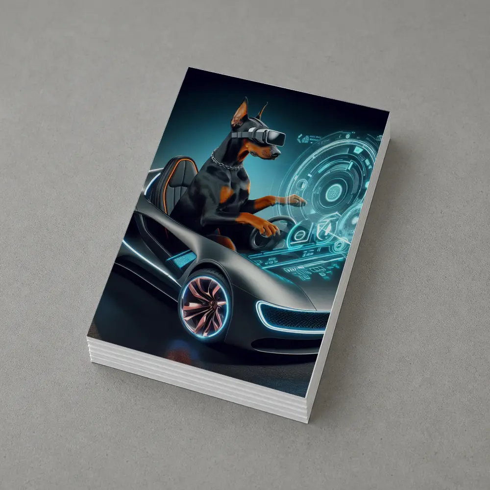 Doberman Pinscher Driving Futuristic Sports Car – Postcards