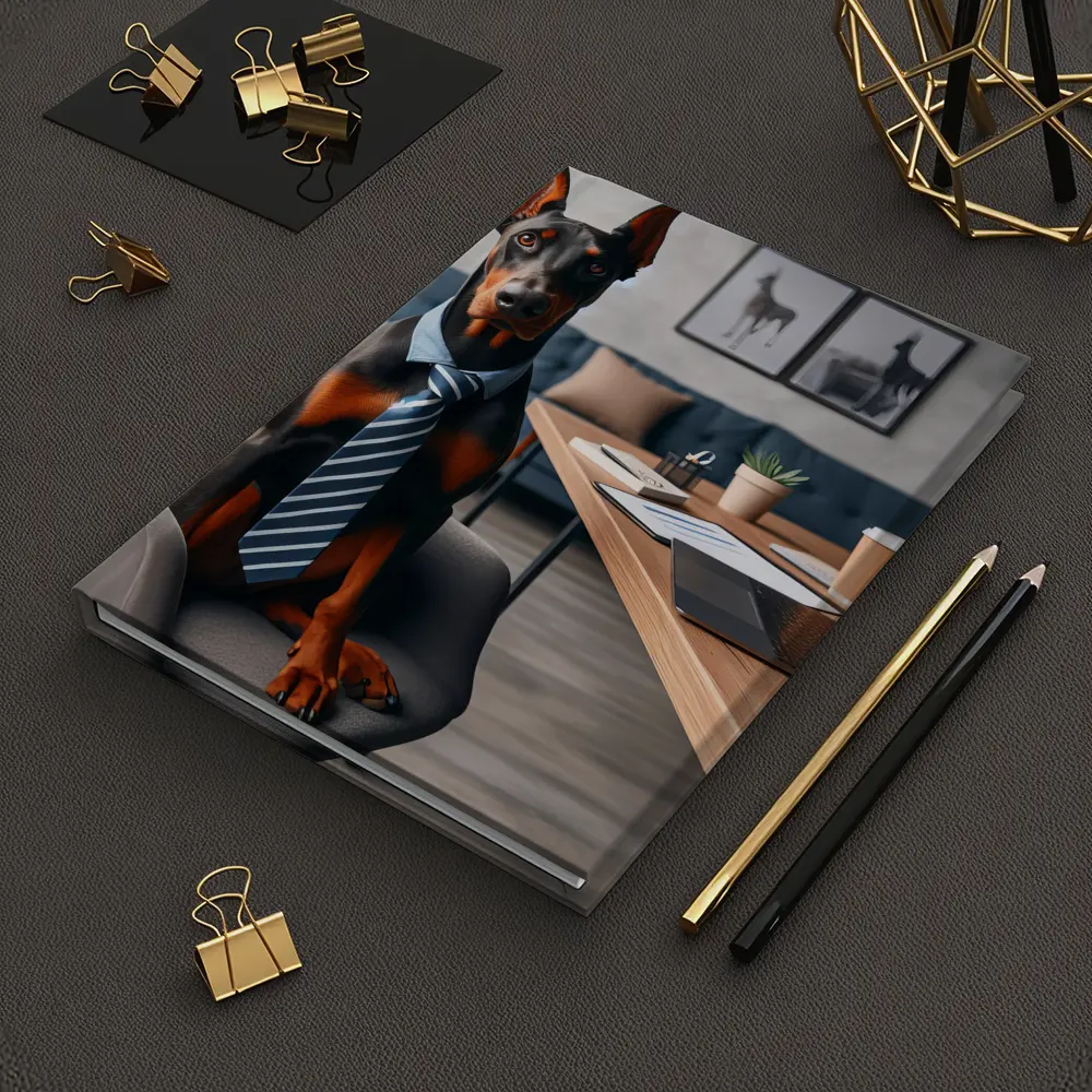 Doberman Pinscher Wearing Tie Office Setting – Notebooks