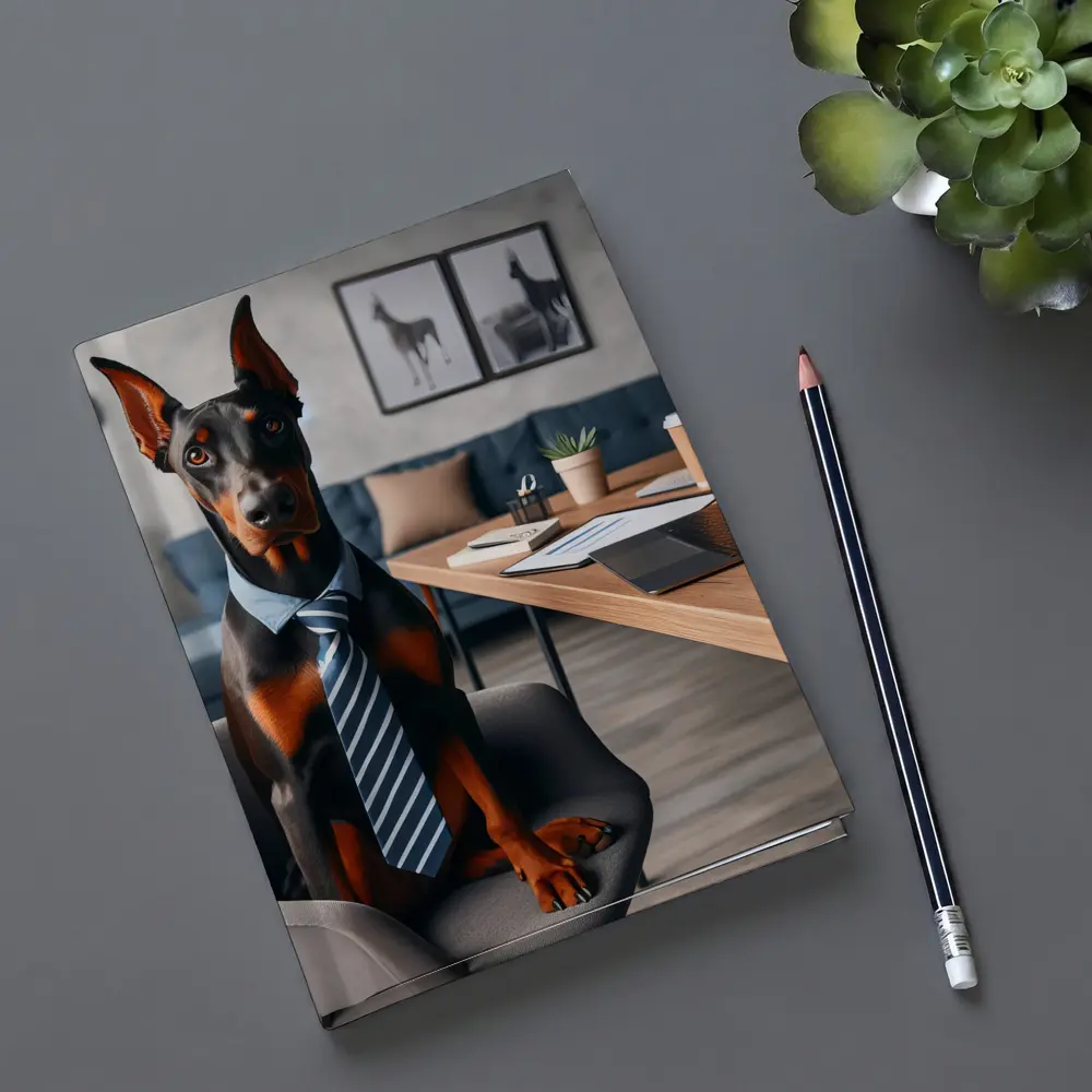 Doberman Pinscher Wearing Tie Office Setting – Notebooks