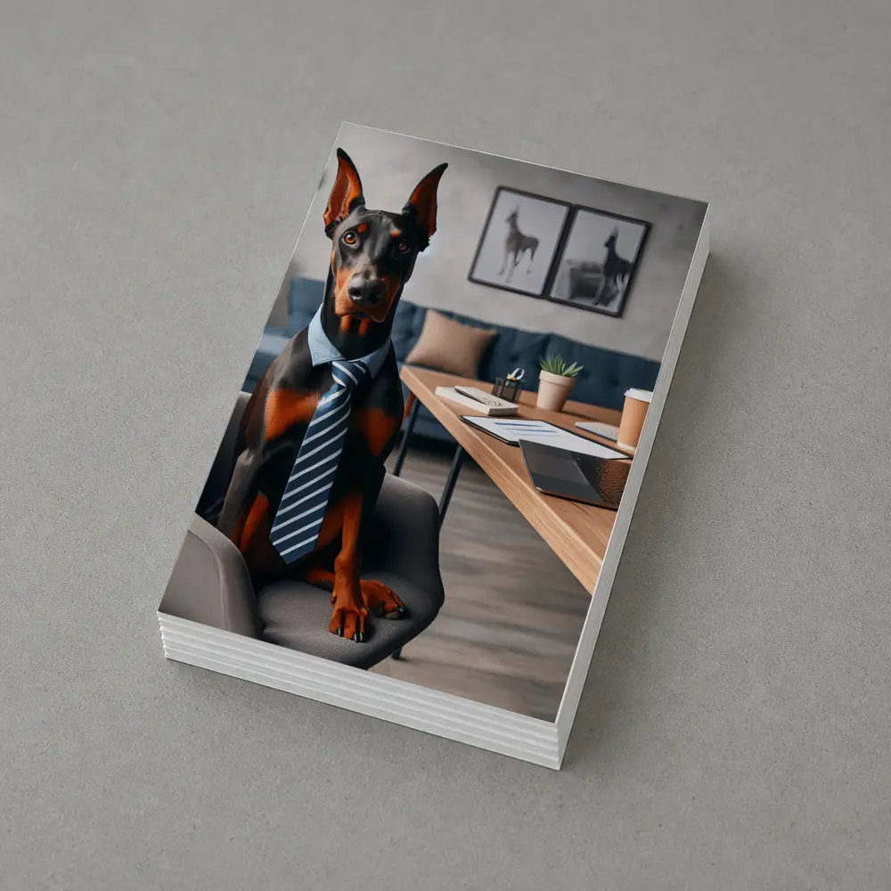 Doberman Pinscher Wearing Tie Office Setting – Postcards