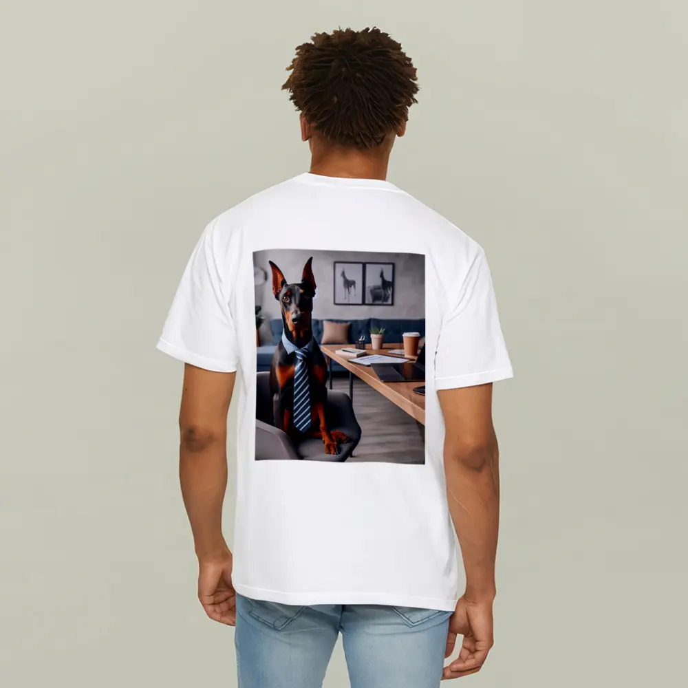 Doberman Pinscher Wearing Tie Office Setting – T-Shirts