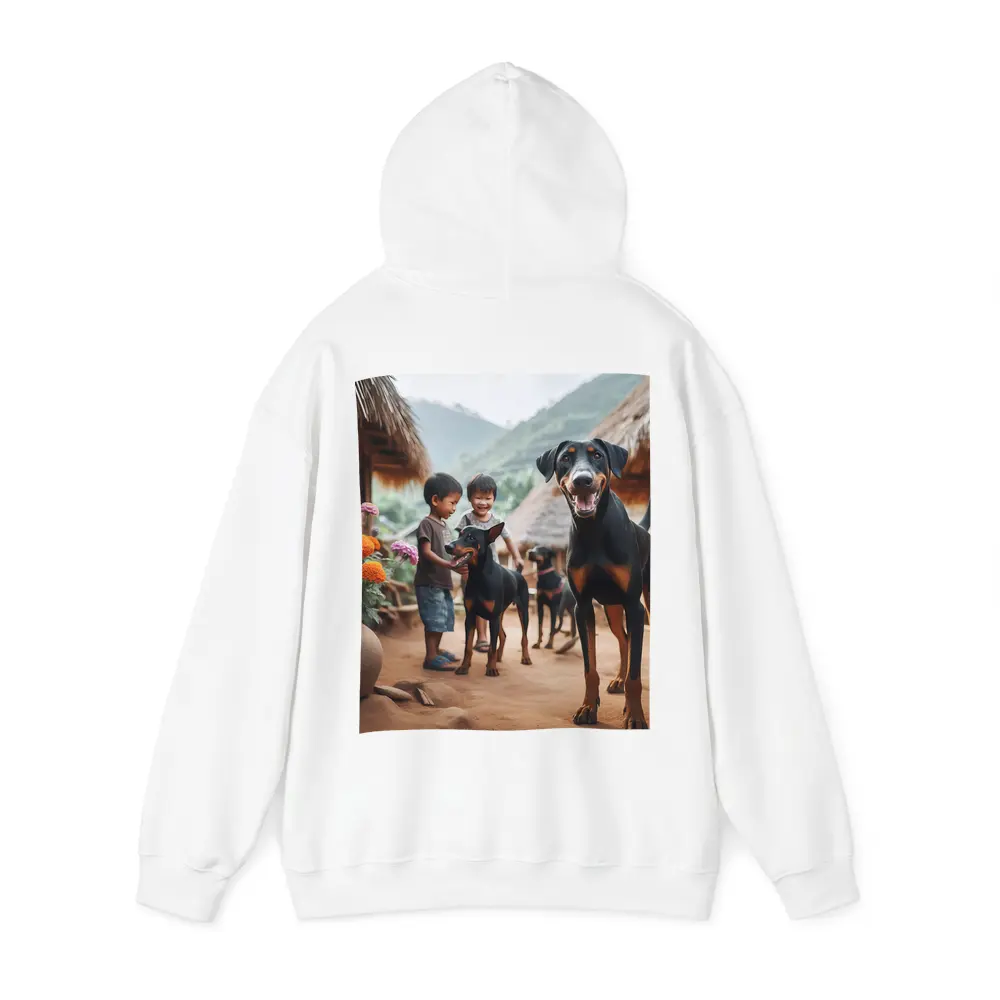 Doberman Pinscher Dogs Village Kids Playing – Hoodies
