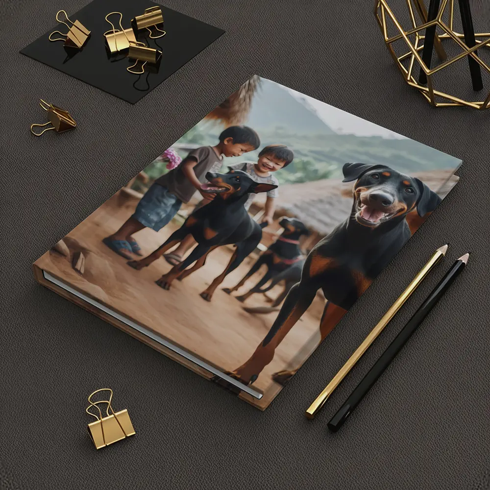 Doberman Pinscher Dogs Village Kids Playing – Notebooks