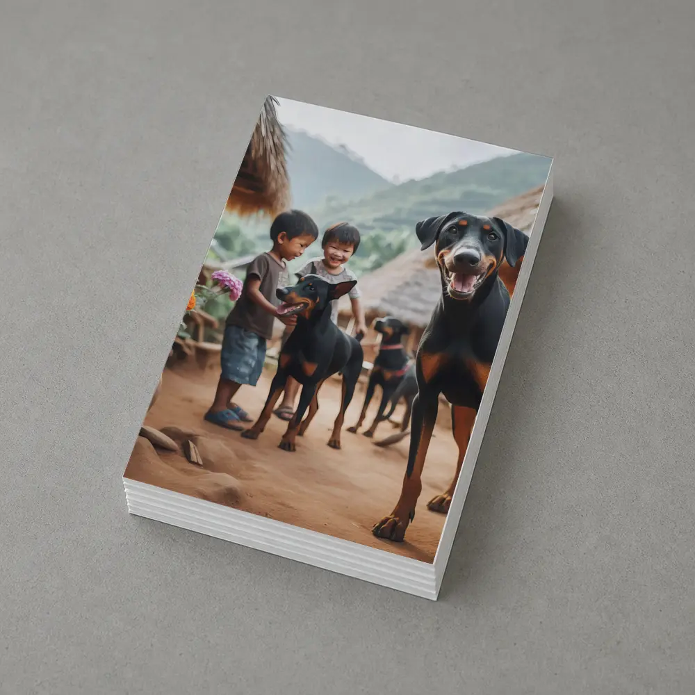 Doberman Pinscher Dogs Village Kids Playing – Postcards