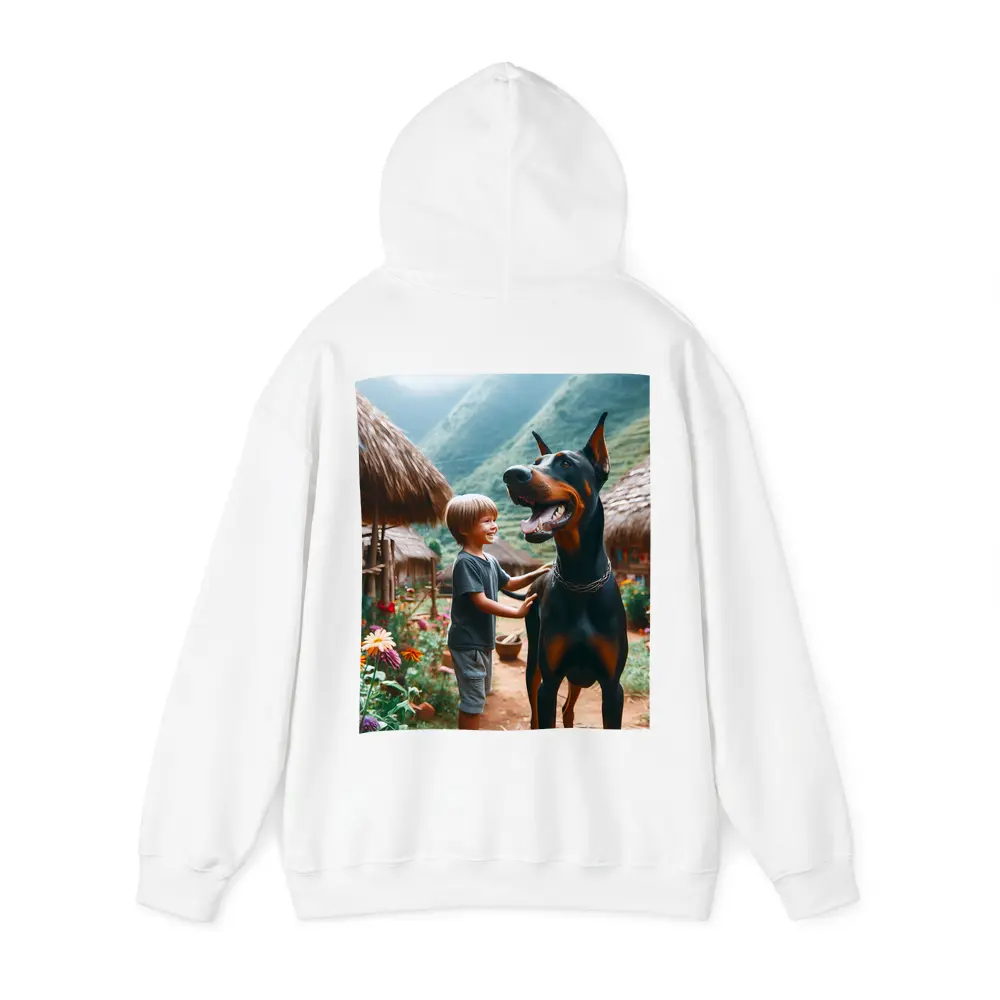 Boy With Doberman Village Mountain Background – Hoodies