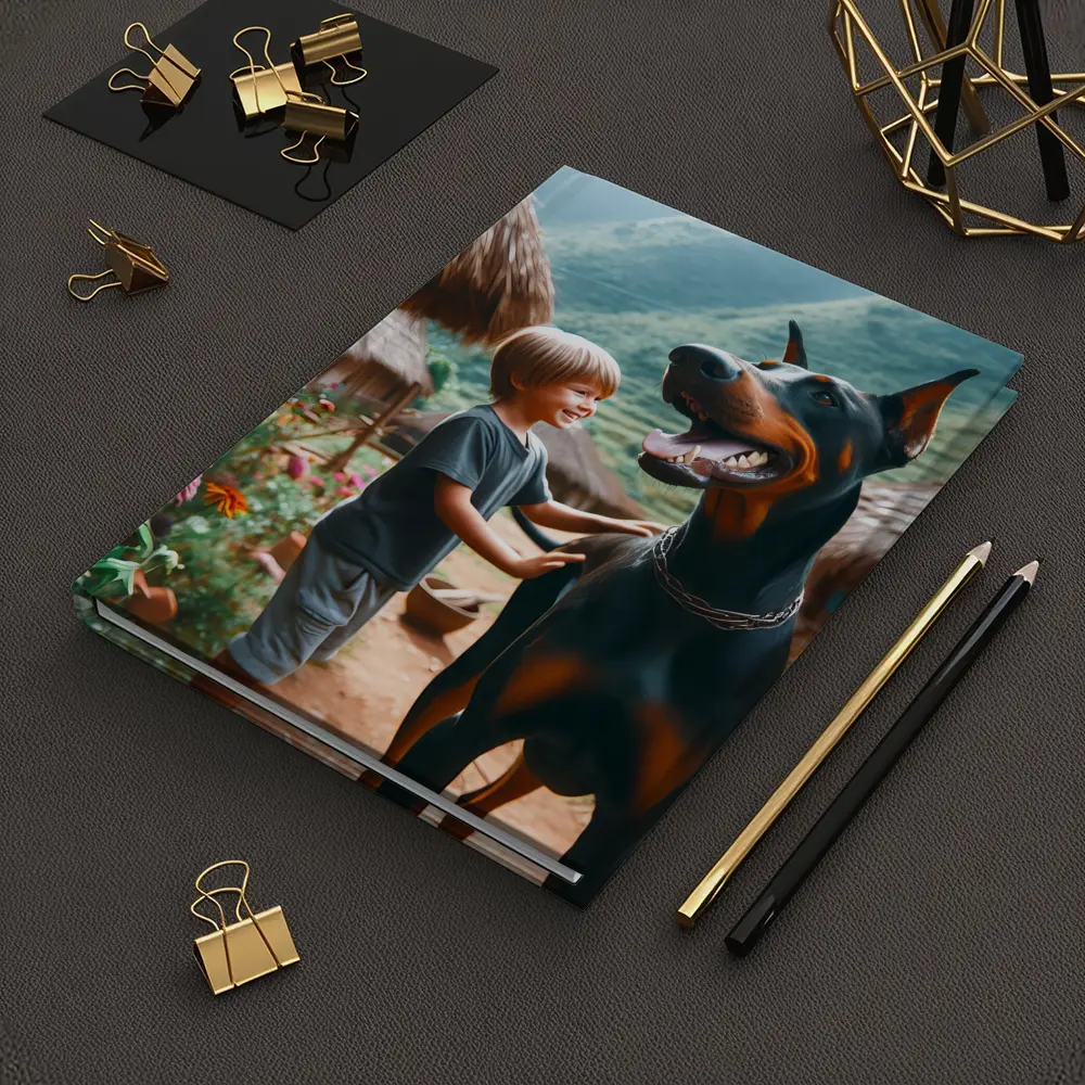 Boy With Doberman Village Mountain Background – Notebooks