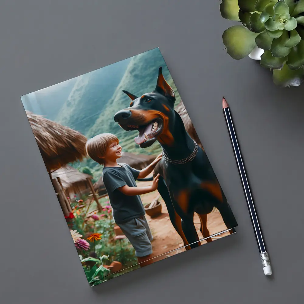 Boy With Doberman Village Mountain Background – Notebooks