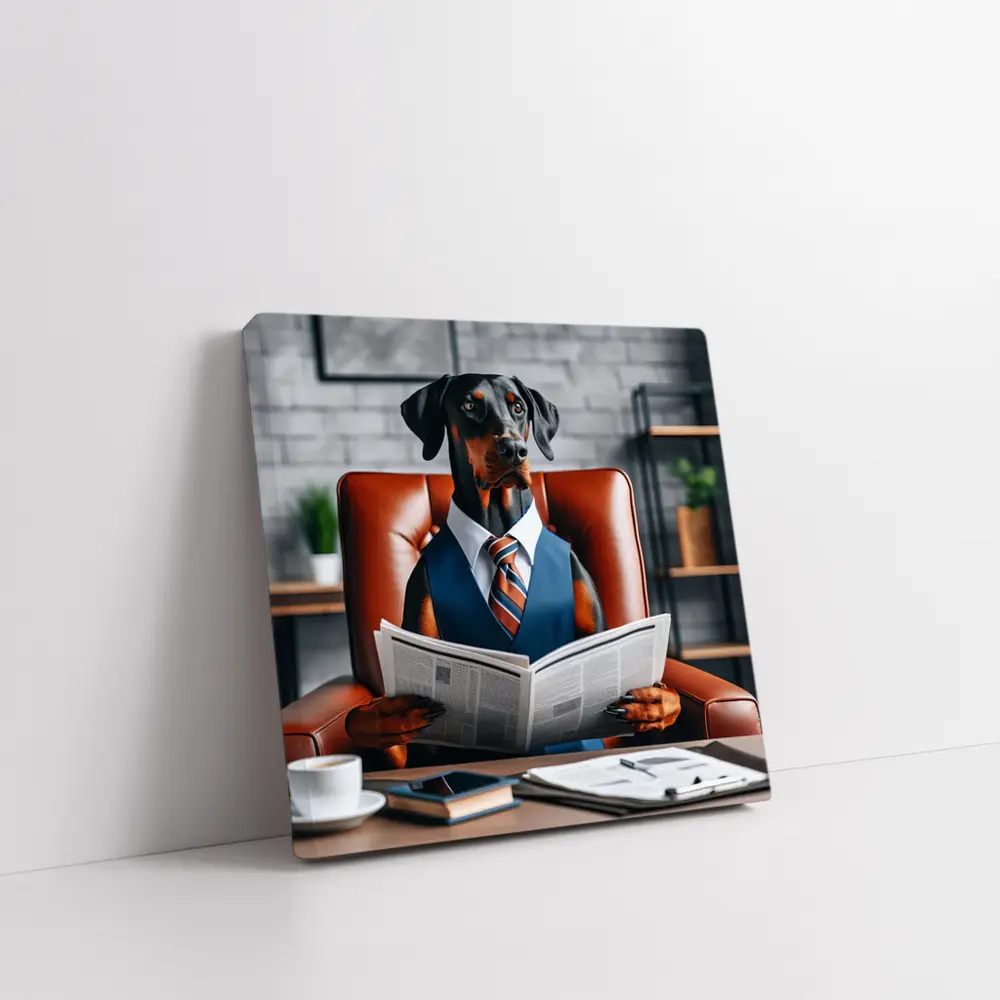 Doberman Pinscher Boss Reading Newspaper Office – Wall Art