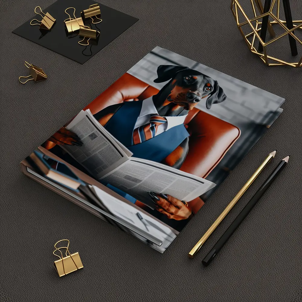 Doberman Pinscher Boss Reading Newspaper Office – Notebooks