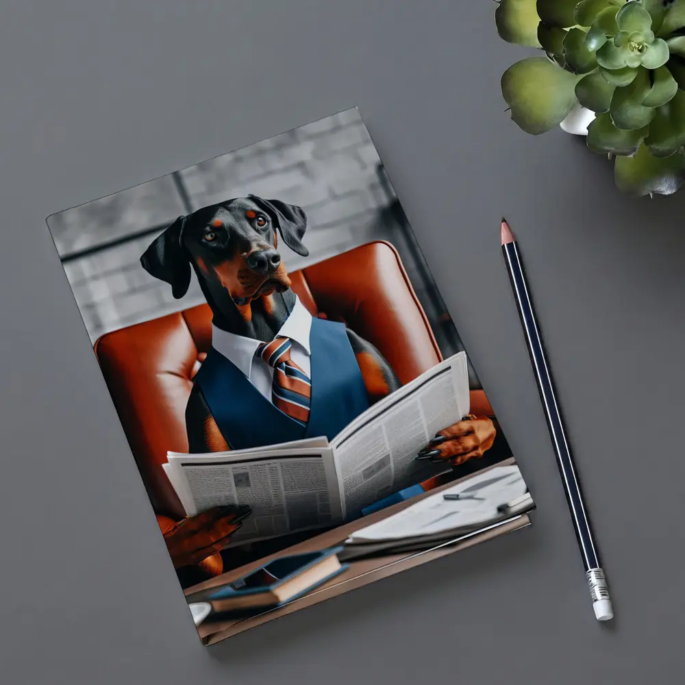 Doberman Pinscher Boss Reading Newspaper Office – Notebooks