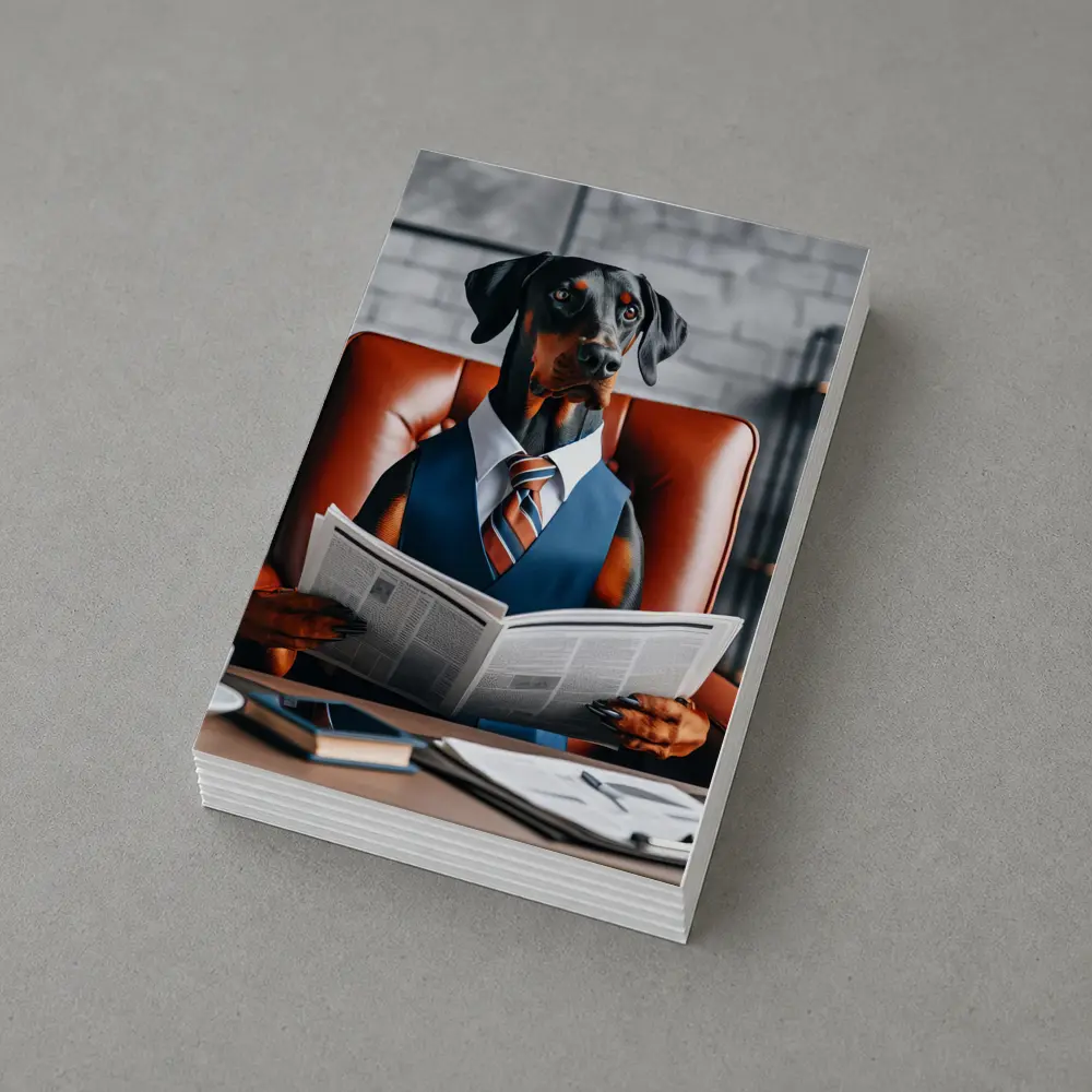 Doberman Pinscher Boss Reading Newspaper Office – Postcards