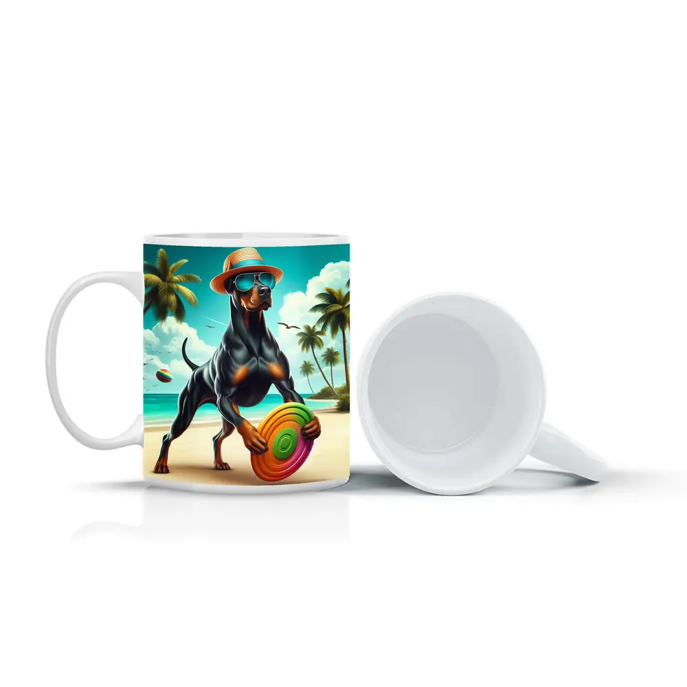 Doberman Pinscher Beach Frisbee Summer Fun – Mugs
