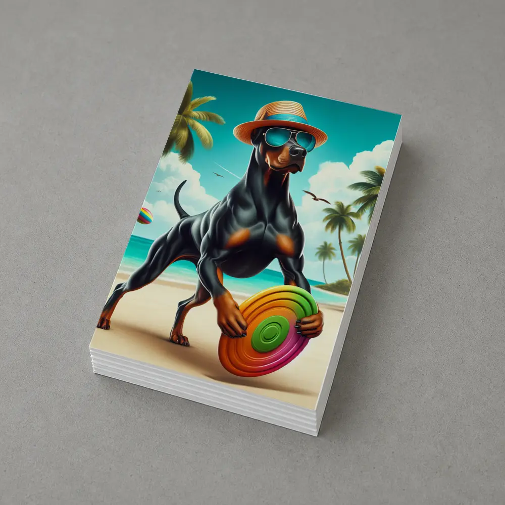 Doberman Pinscher Beach Frisbee Summer Fun – Postcards