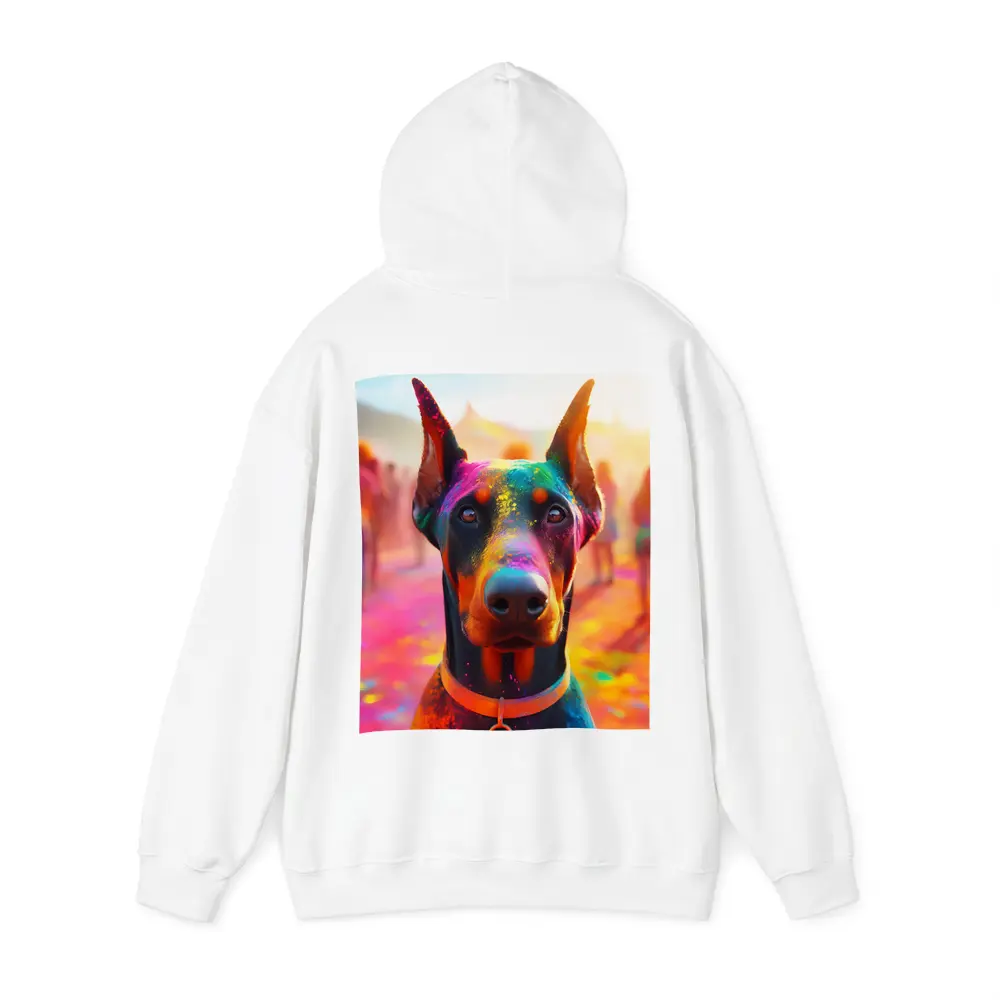 Doberman Covered in Colorful Holi Powder – Hoodies