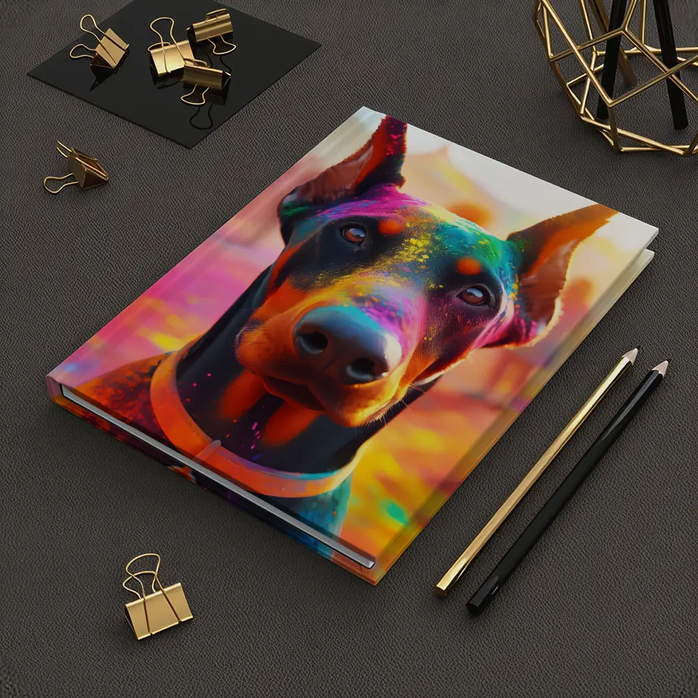 Doberman Covered in Colorful Holi Powder – Notebooks