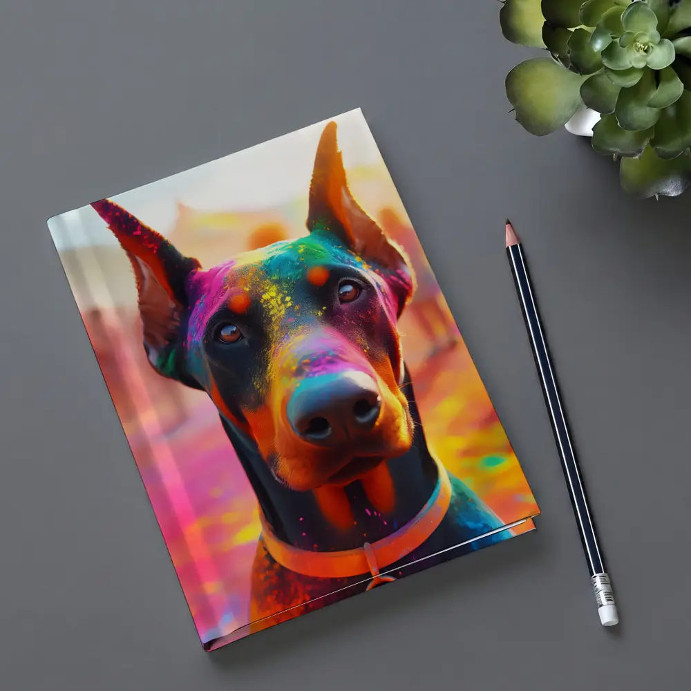 Doberman Covered in Colorful Holi Powder – Notebooks
