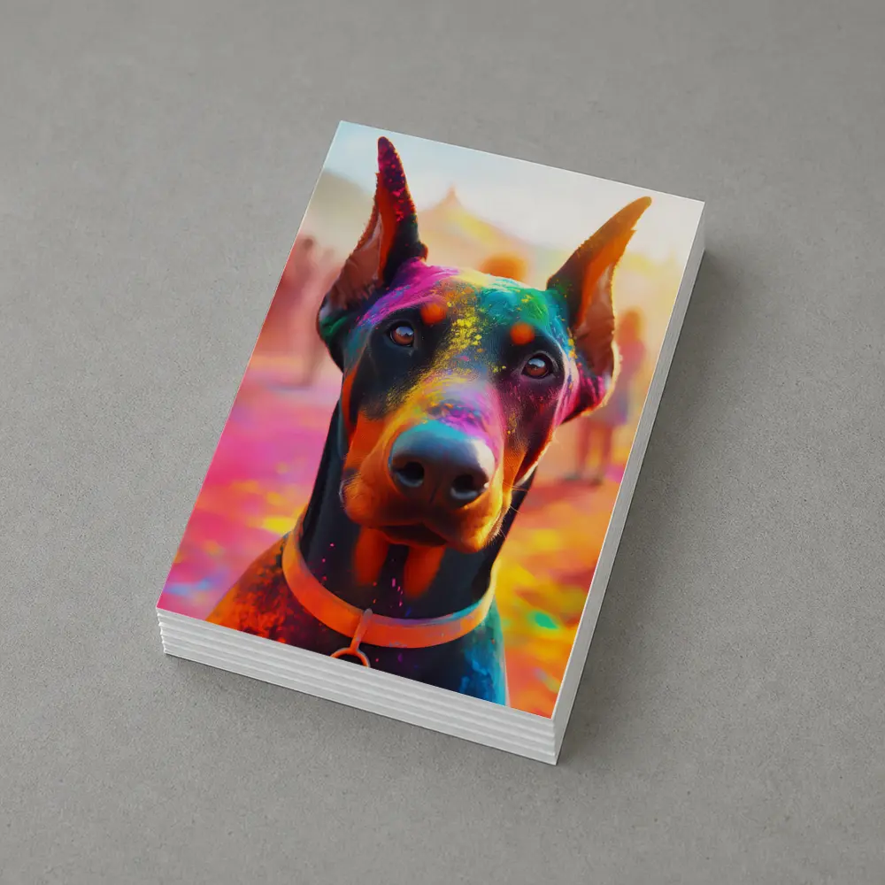 Doberman Covered in Colorful Holi Powder – Postcards