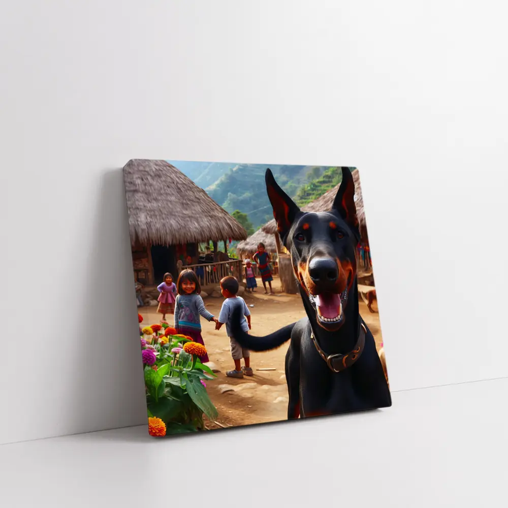 Doberman Pinscher Happy In Rural Village – Wall Art