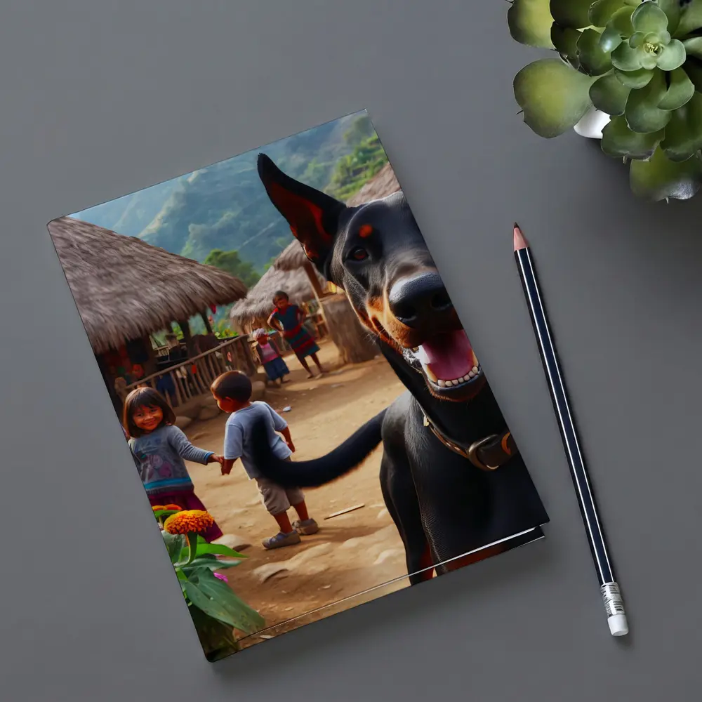 Doberman Pinscher Happy In Rural Village – Notebooks