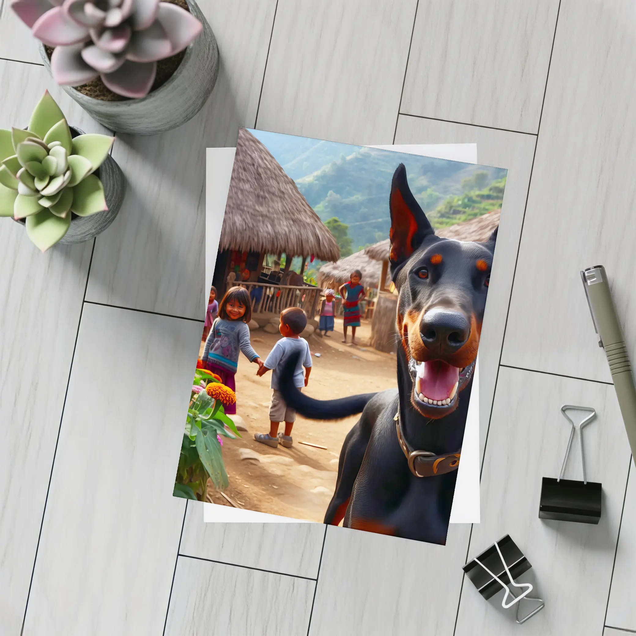 Doberman Pinscher Happy In Rural Village – Postcards