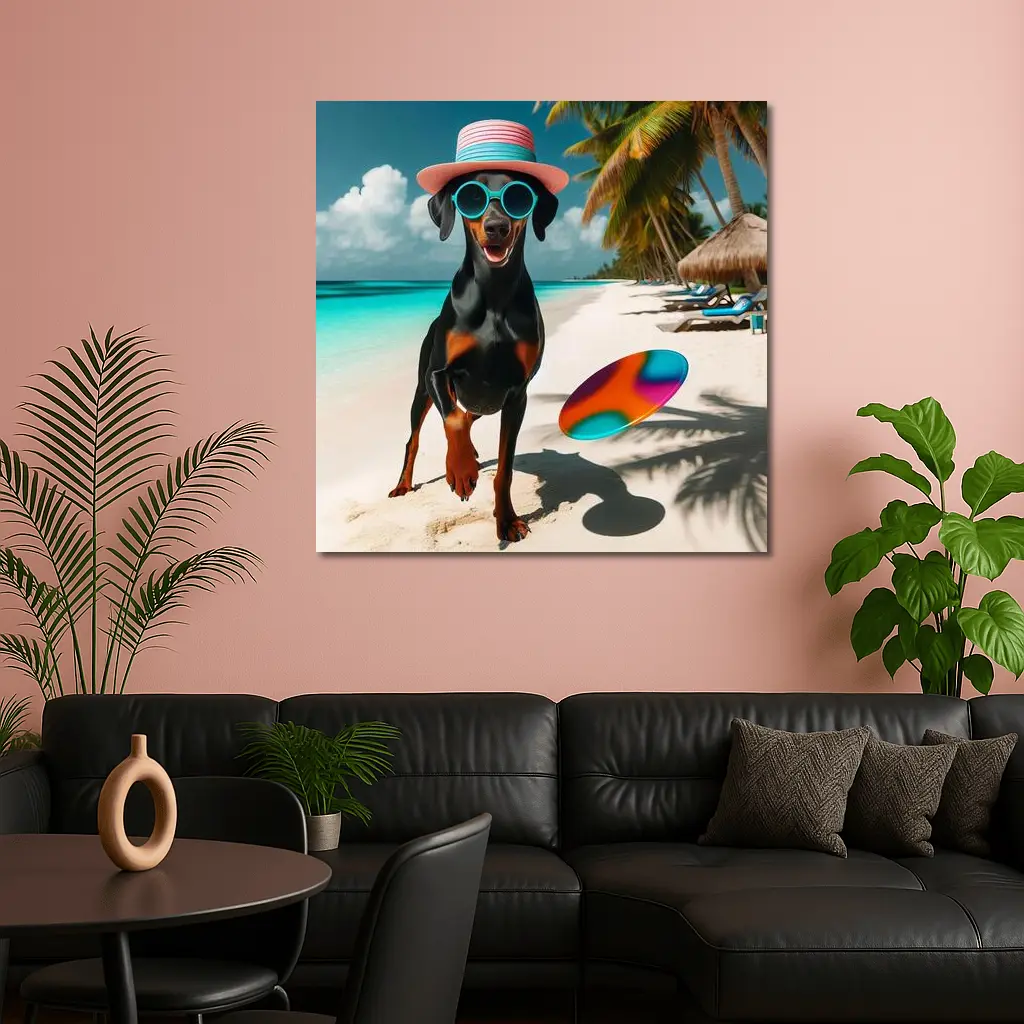 Doberman Dog Beach Hat Sunglasses Summer – Wall Art