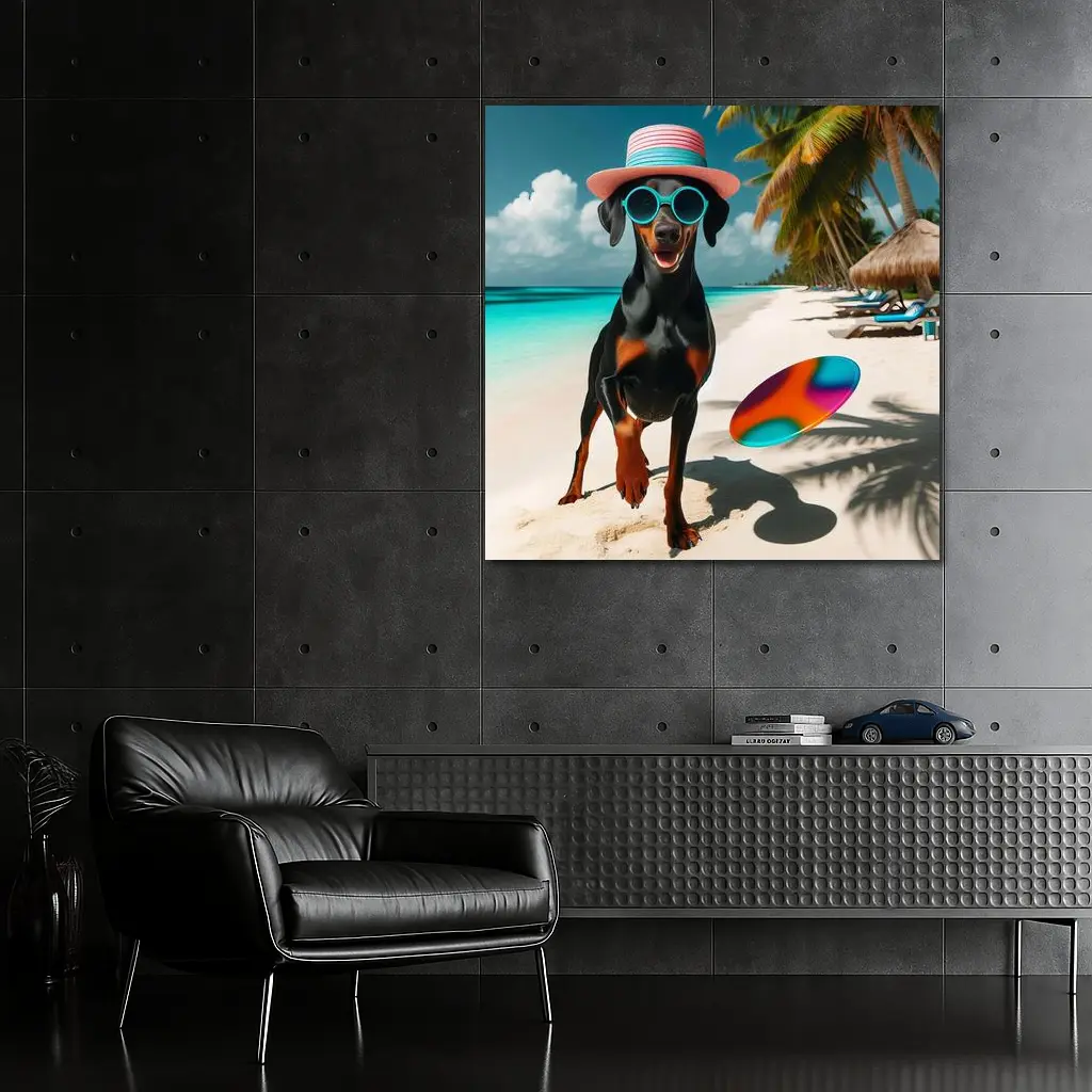 Doberman Dog Beach Hat Sunglasses Summer – Wall Art