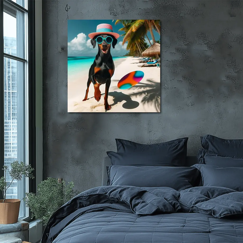 Doberman Dog Beach Hat Sunglasses Summer – Wall Art