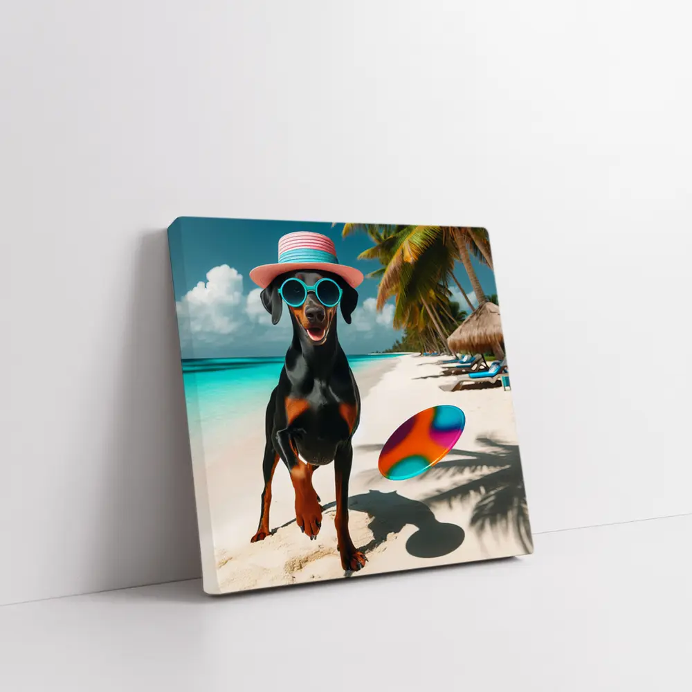 Doberman Dog Beach Hat Sunglasses Summer – Wall Art