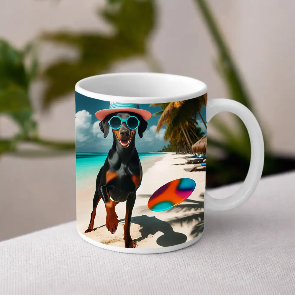 Doberman Dog Beach Hat Sunglasses Summer – Mugs