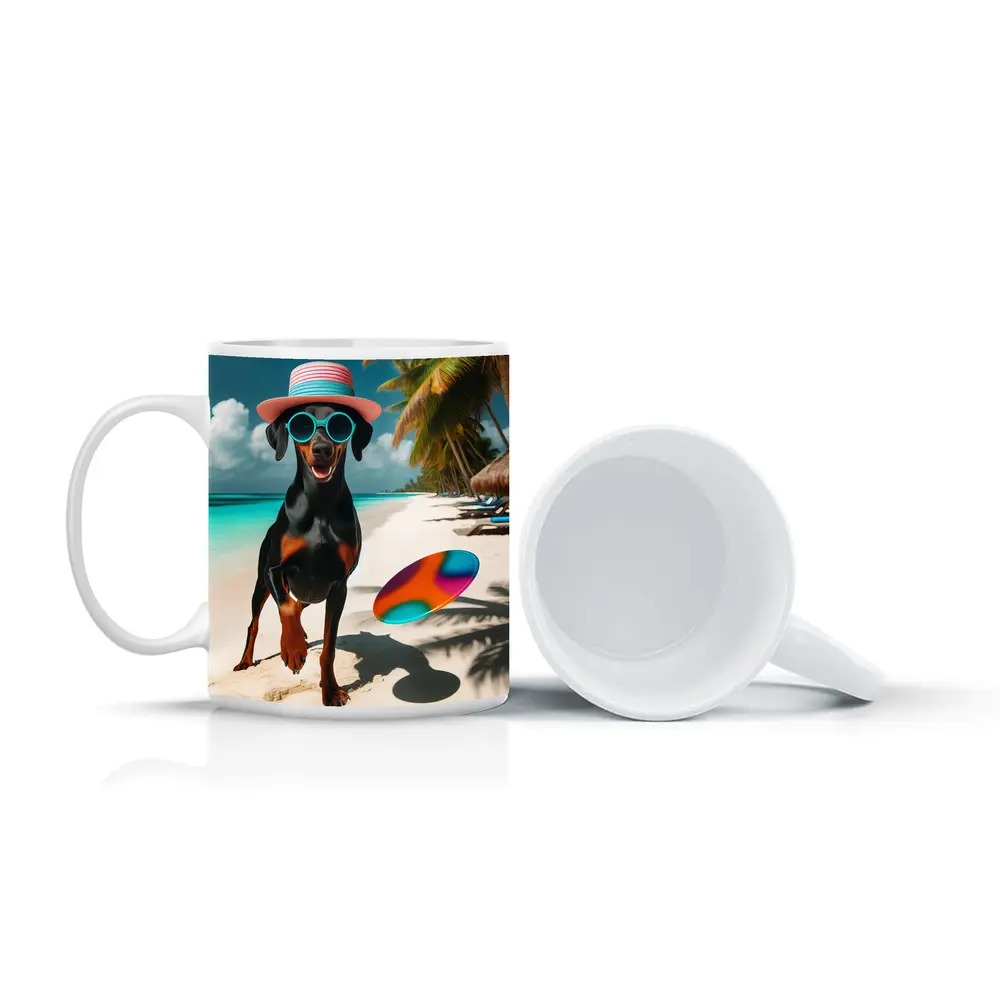 Doberman Dog Beach Hat Sunglasses Summer – Mugs