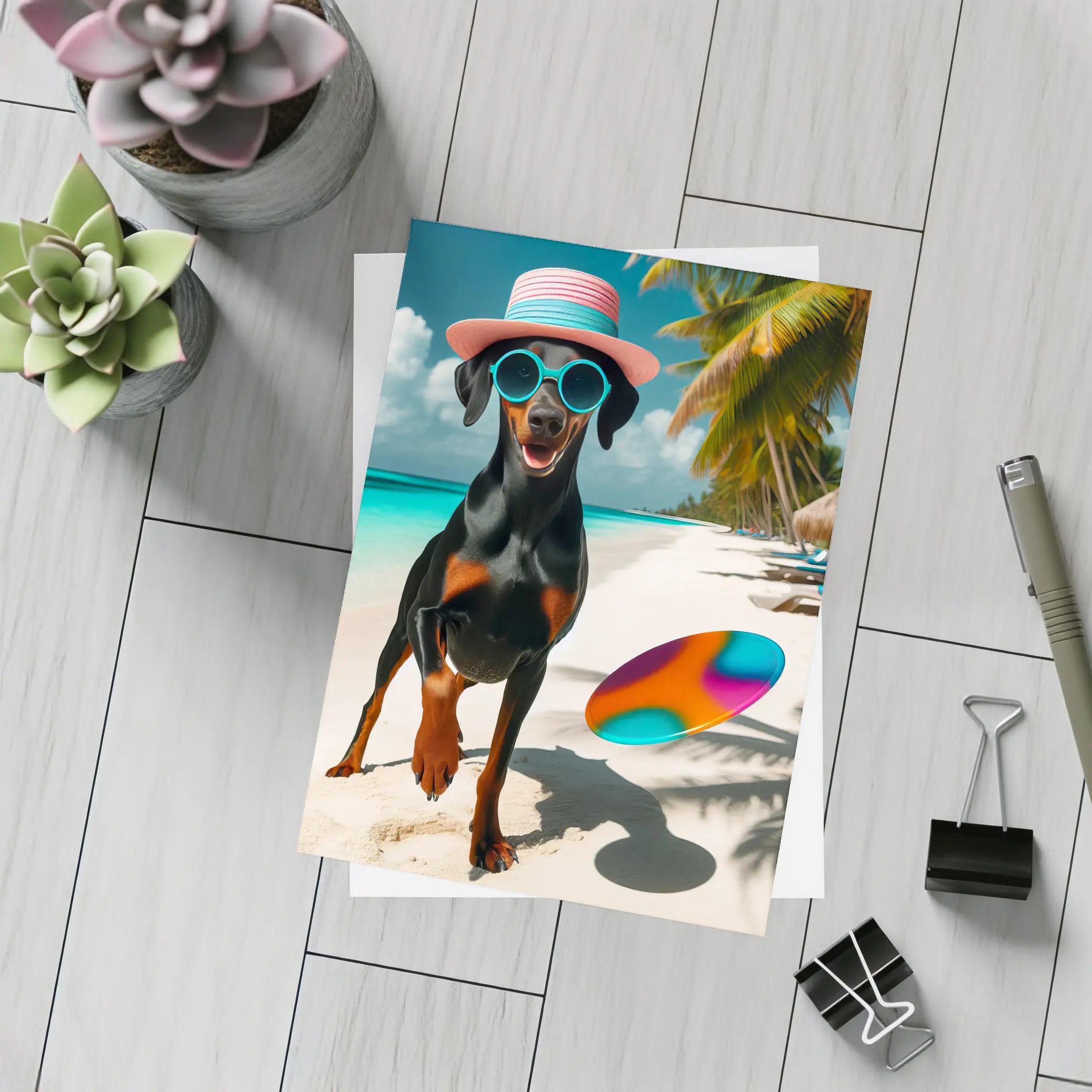 Doberman Dog Beach Hat Sunglasses Summer – Postcards