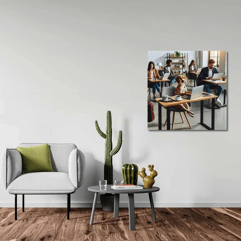 Dog Working Laptop Coffee Shop Office – Wall Art