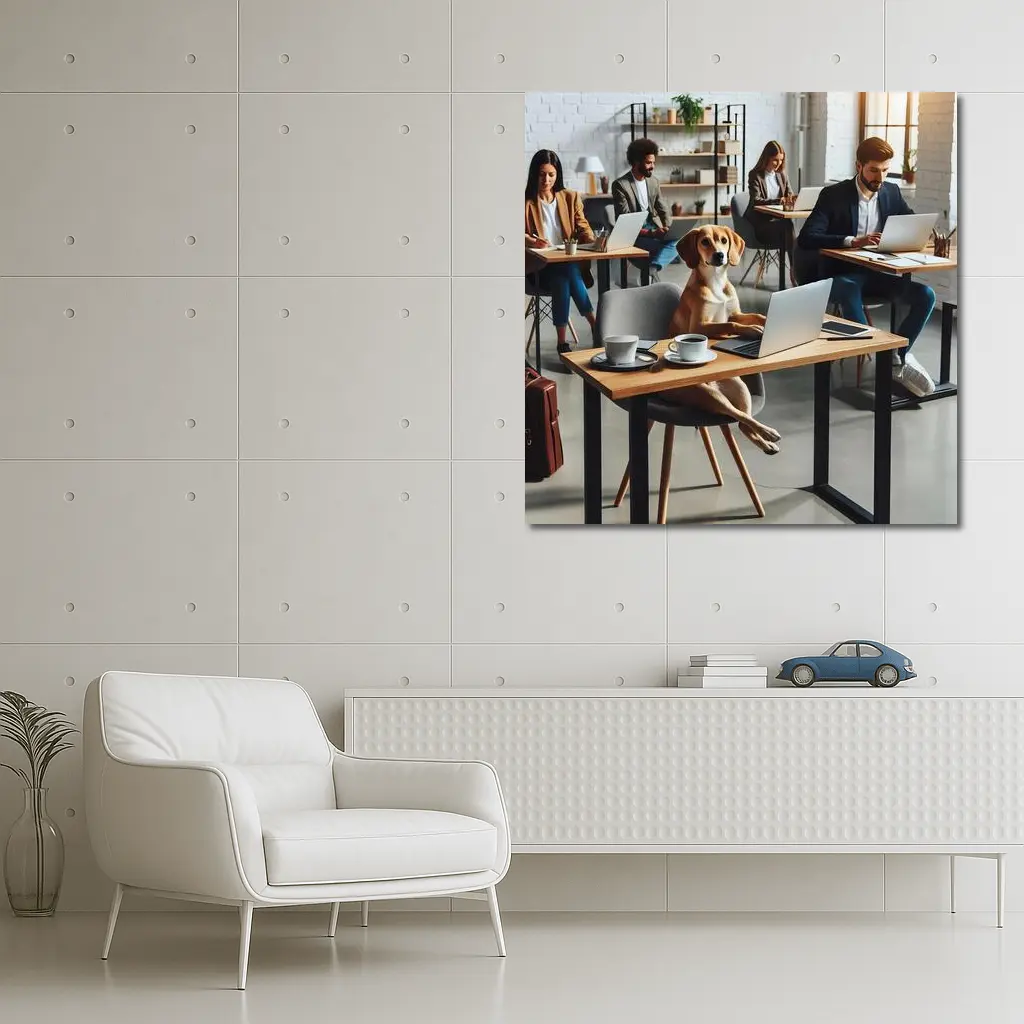 Dog Working Laptop Coffee Shop Office – Wall Art
