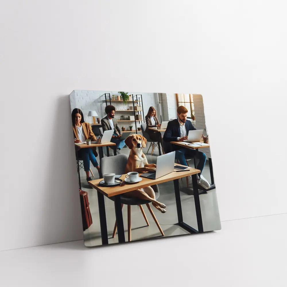 Dog Working Laptop Coffee Shop Office – Wall Art