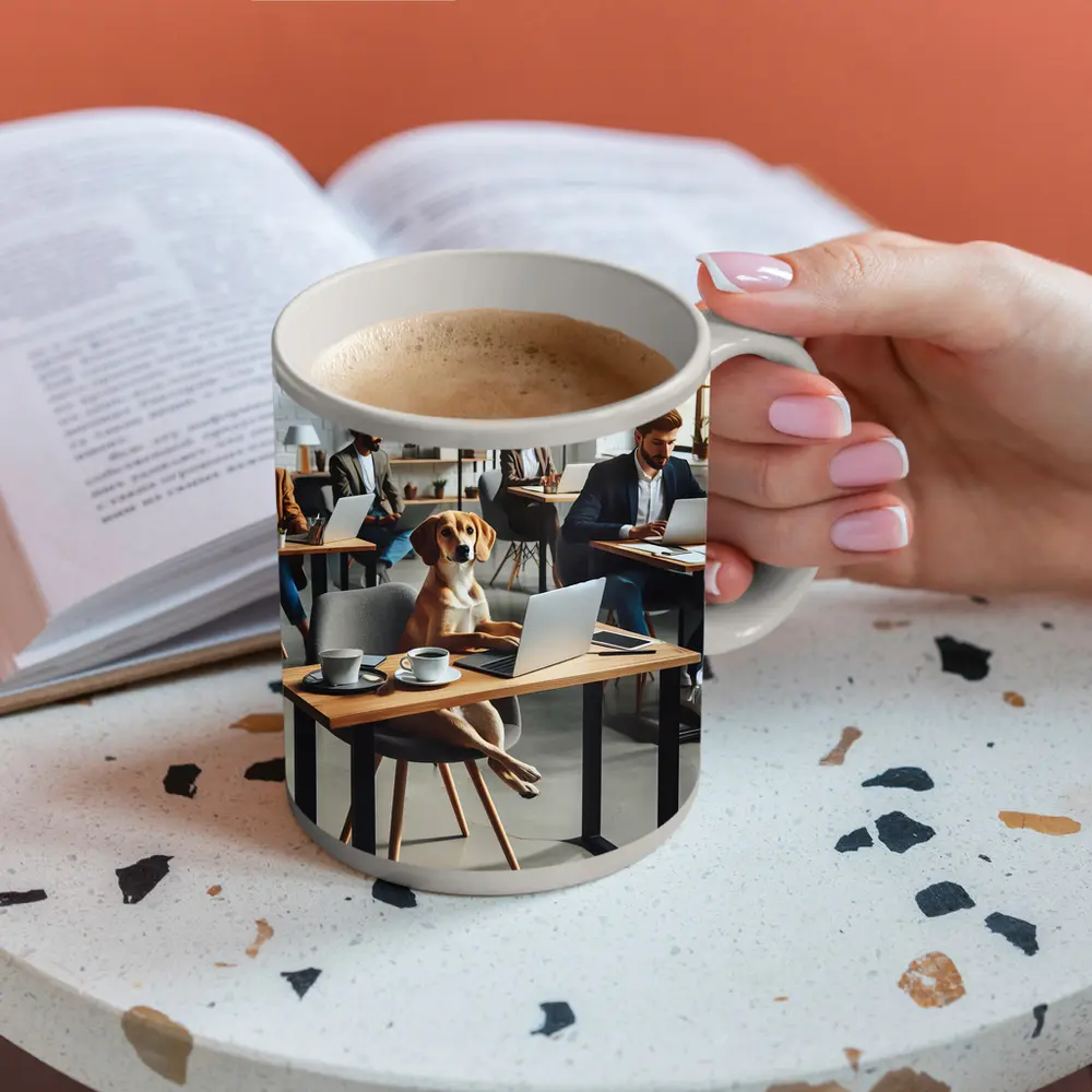 Dog Working Laptop Coffee Shop Office – Mugs