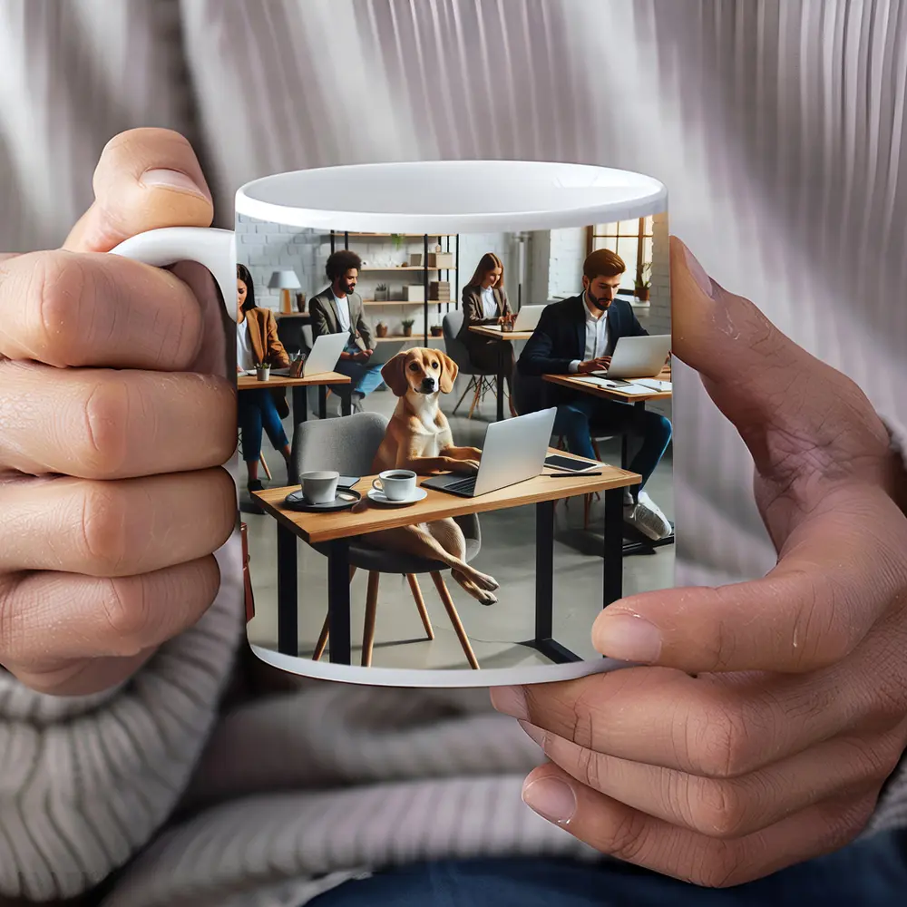 Dog Working Laptop Coffee Shop Office – Mugs