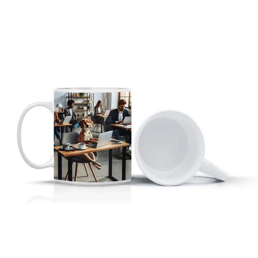 Dog Working Laptop Coffee Shop Office – Mugs