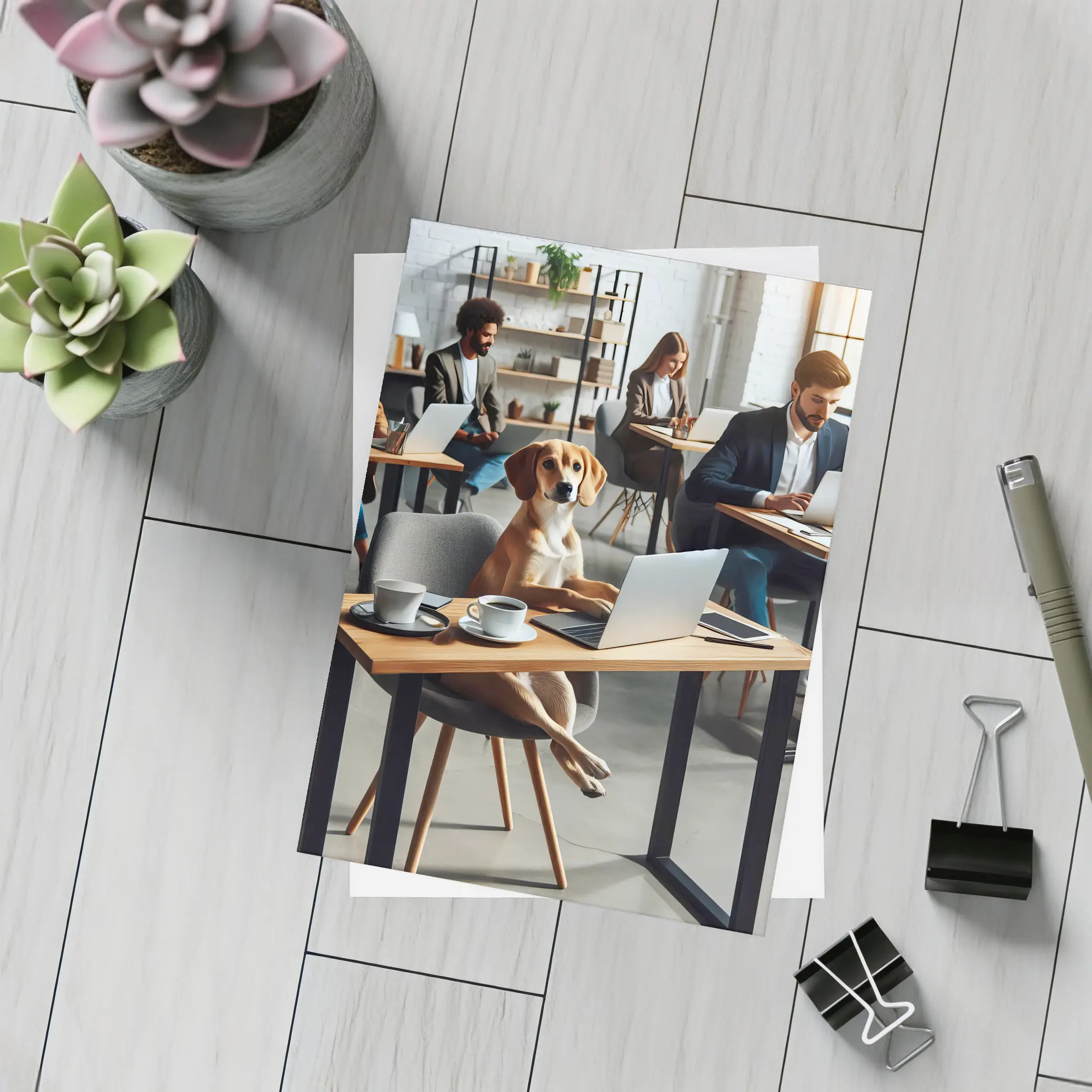 Dog Working Laptop Coffee Shop Office – Postcards