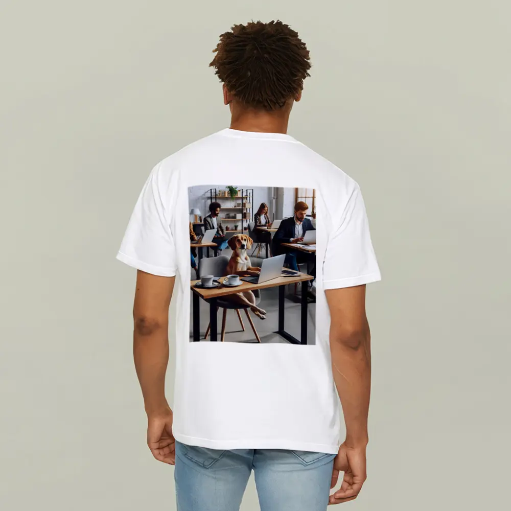 Dog Working Laptop Coffee Shop Office – T-Shirts