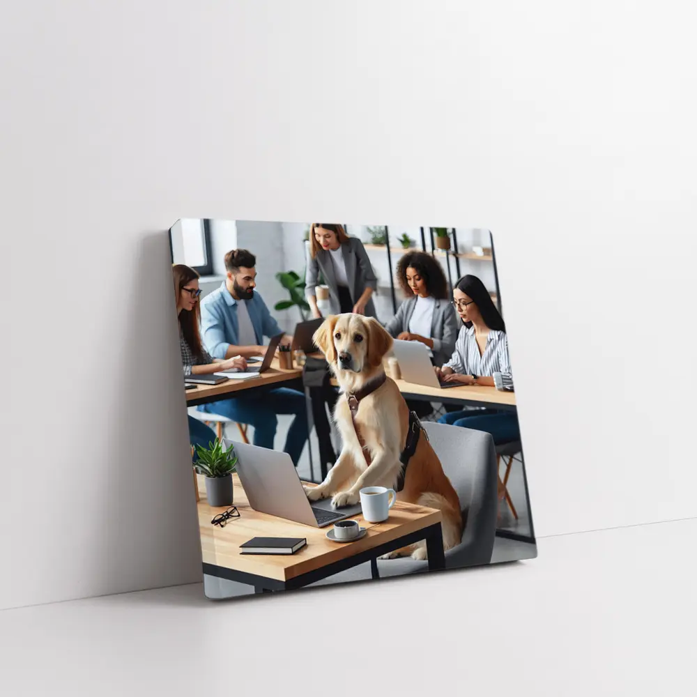 Golden Retriever Working At Office Desk – Wall Art