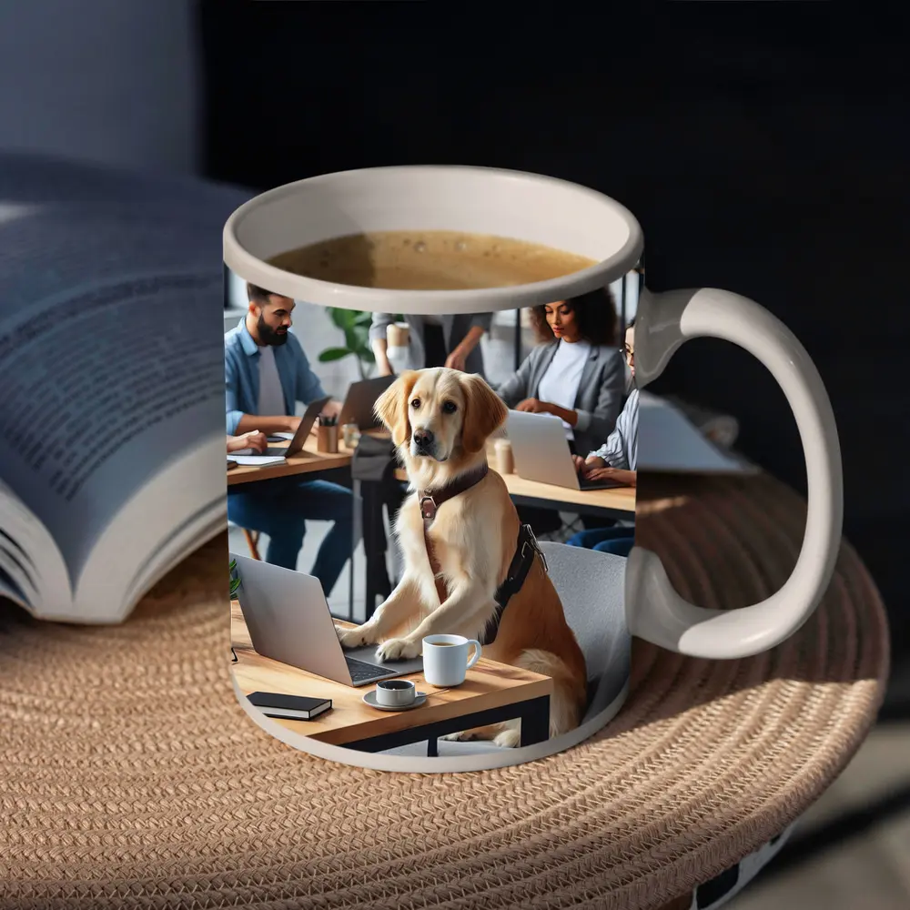 Golden Retriever Working At Office Desk – Mugs